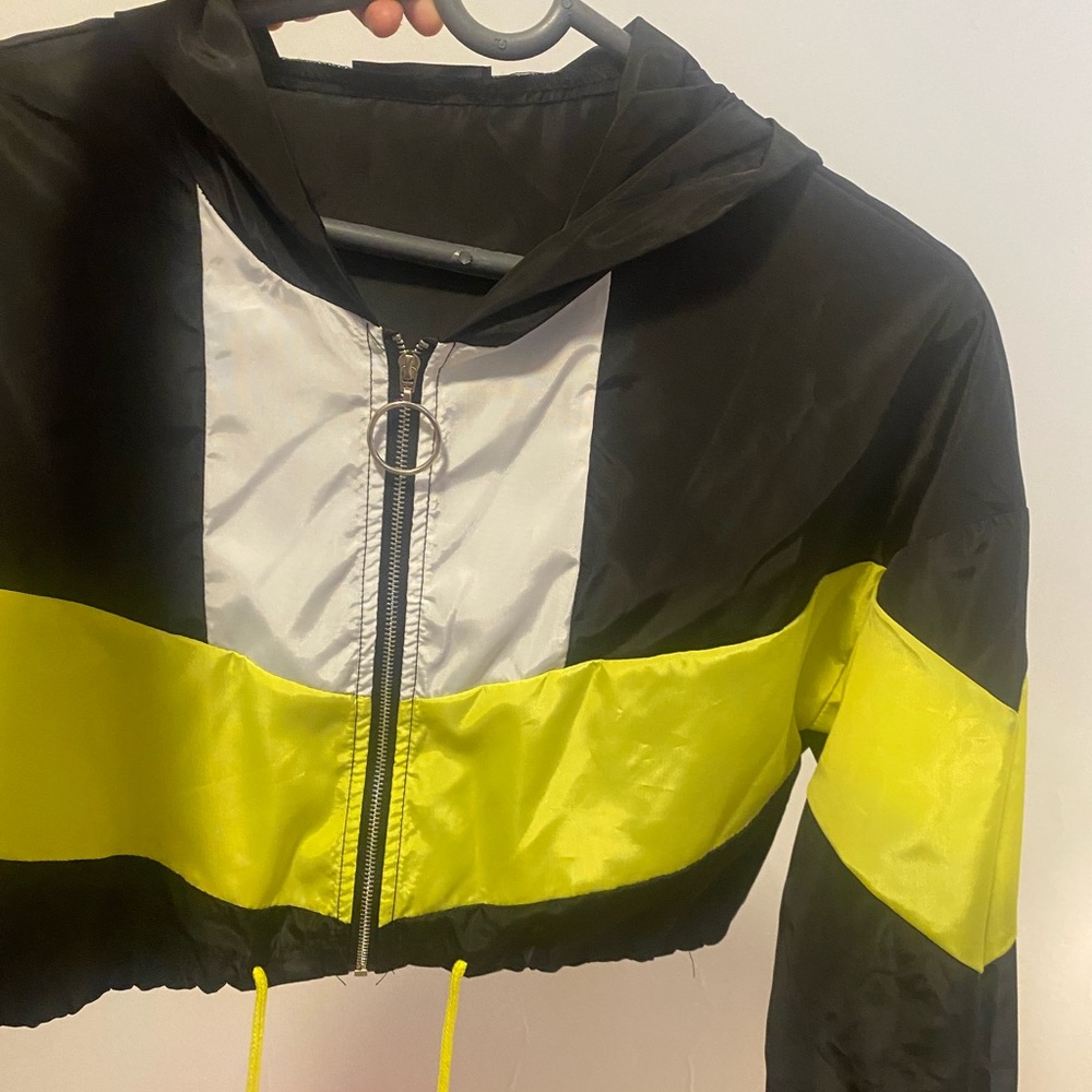 Neon/ black windbreaker crop jacket
